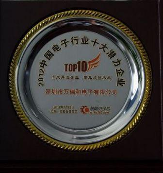 電子行業(yè)十大潛力企業(yè)獎牌